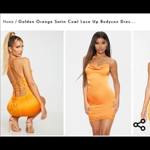 Orange satin tie up back homecoming dress